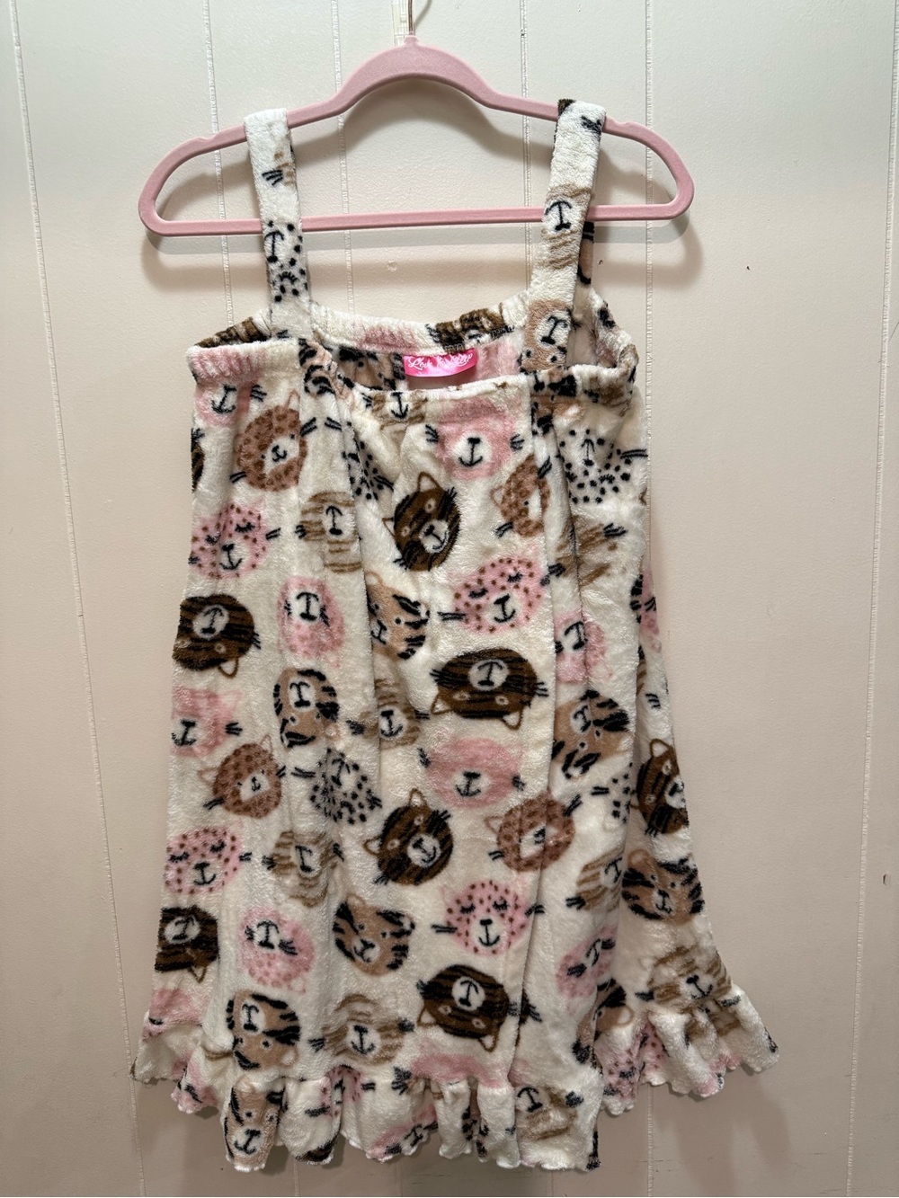 Plush Animal-Print Nightdress - Pink & Cream